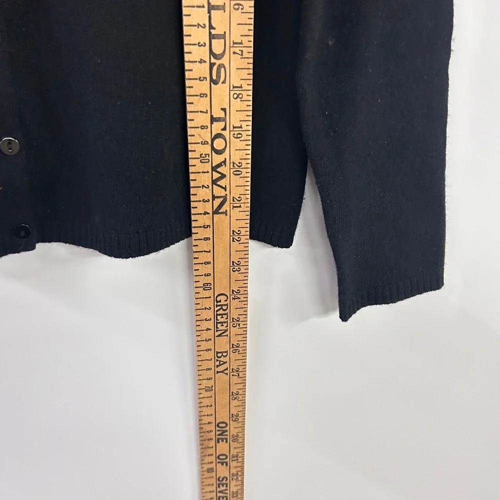 100% Cashmere 2 Ply Cardigan M Black Button Front Quiet Luxury Valerie Stevens
